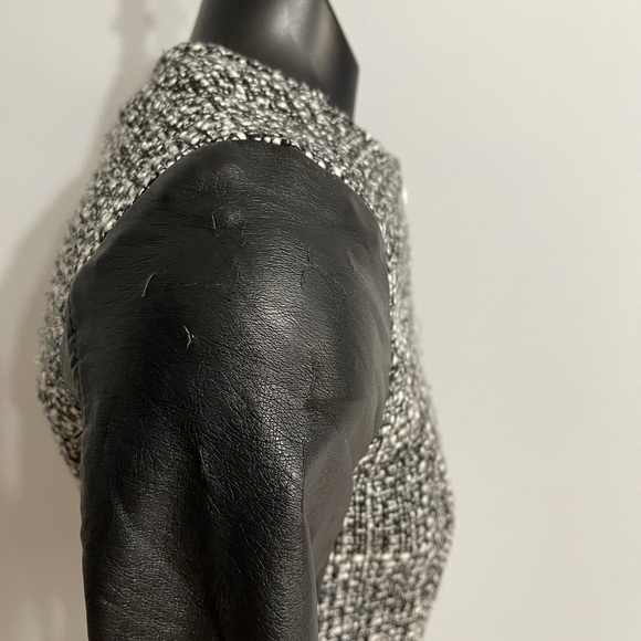 H&m DIVIDED Black & White Tweed Vegan Leather Coat - Picture 4 of 6